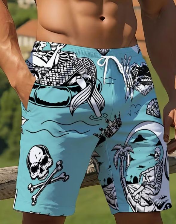 Teal Skull Water Shorts, Size: Medium