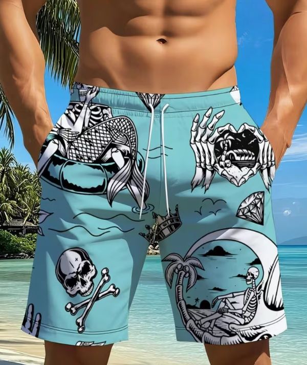 Teal Skull Water Shorts