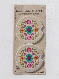 Car Coasters - Cream Folk Flower