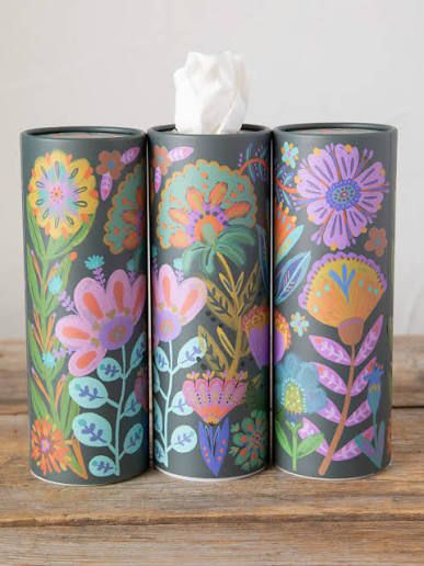 Car Tissues - Navy Folk Flower