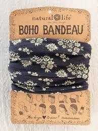 Boho Bandeau Headband - Black Clusters Medallion