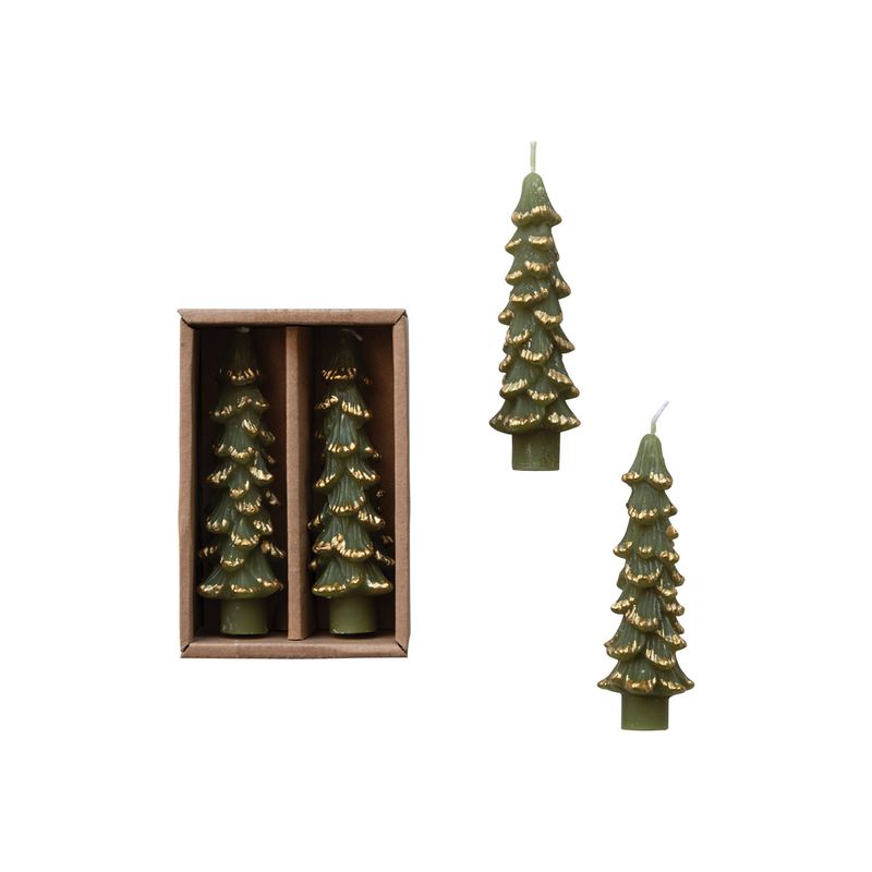 Small Tree Shaped Taper Candles - Cedar w/Gold Tips