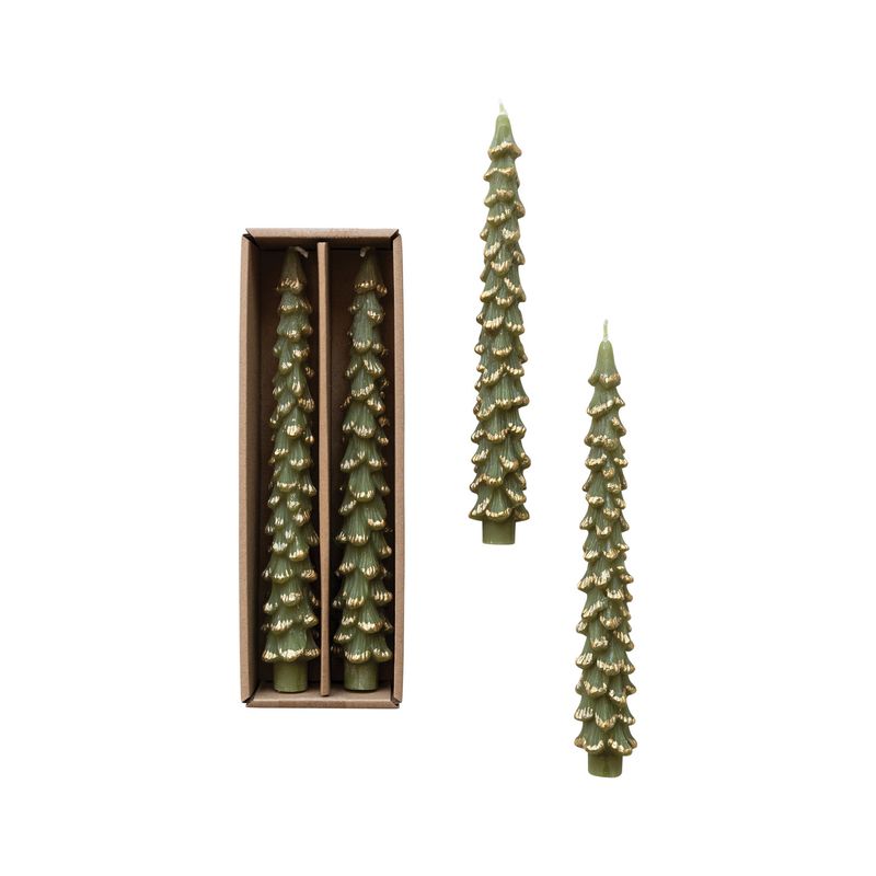 Tree Shaped Taper Candles Cedar w/ Gold Tips