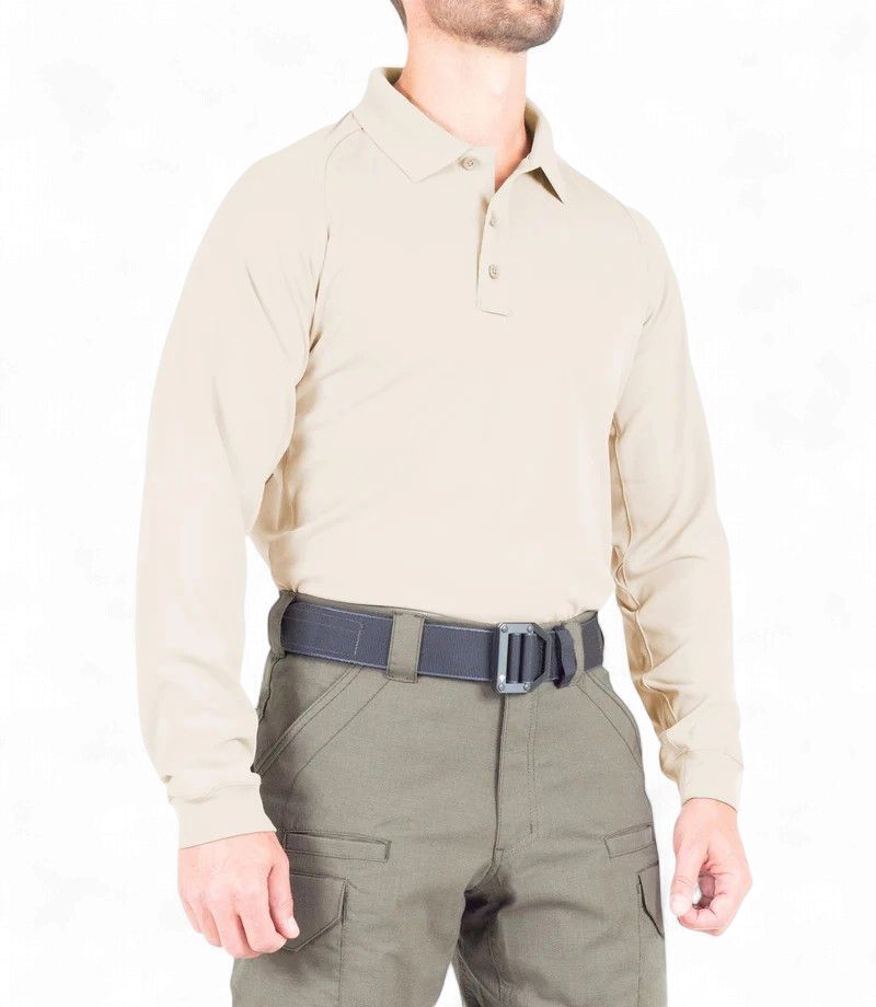 First Tactical Men's Performance Polo Long Sleeve Silver Tan