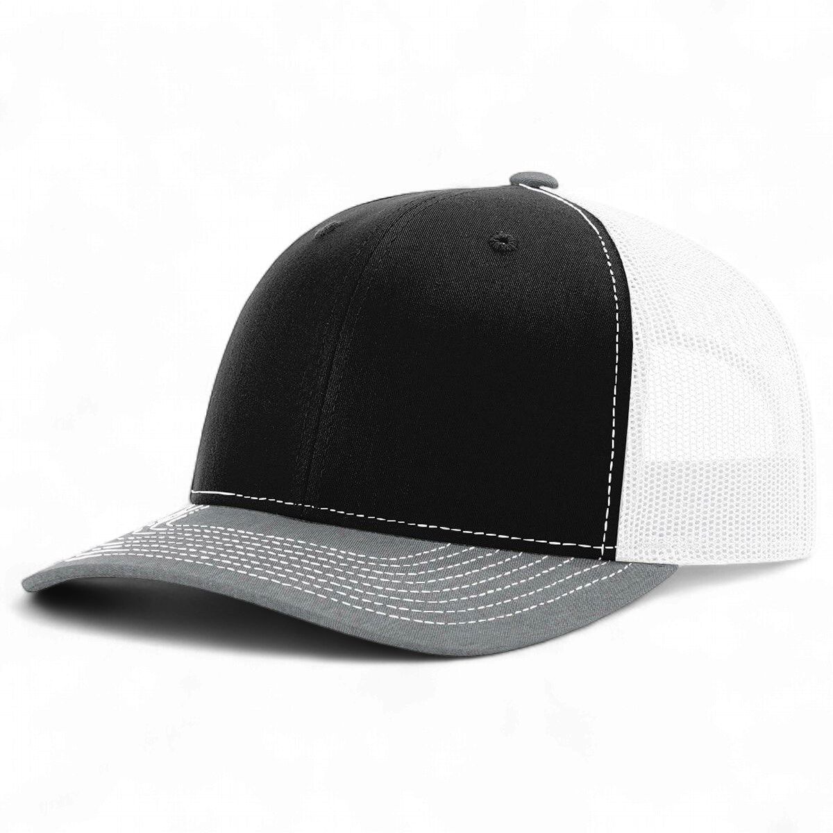 Richardson R-112 Trucker Snapback Cap - Black / White / Heather Grey