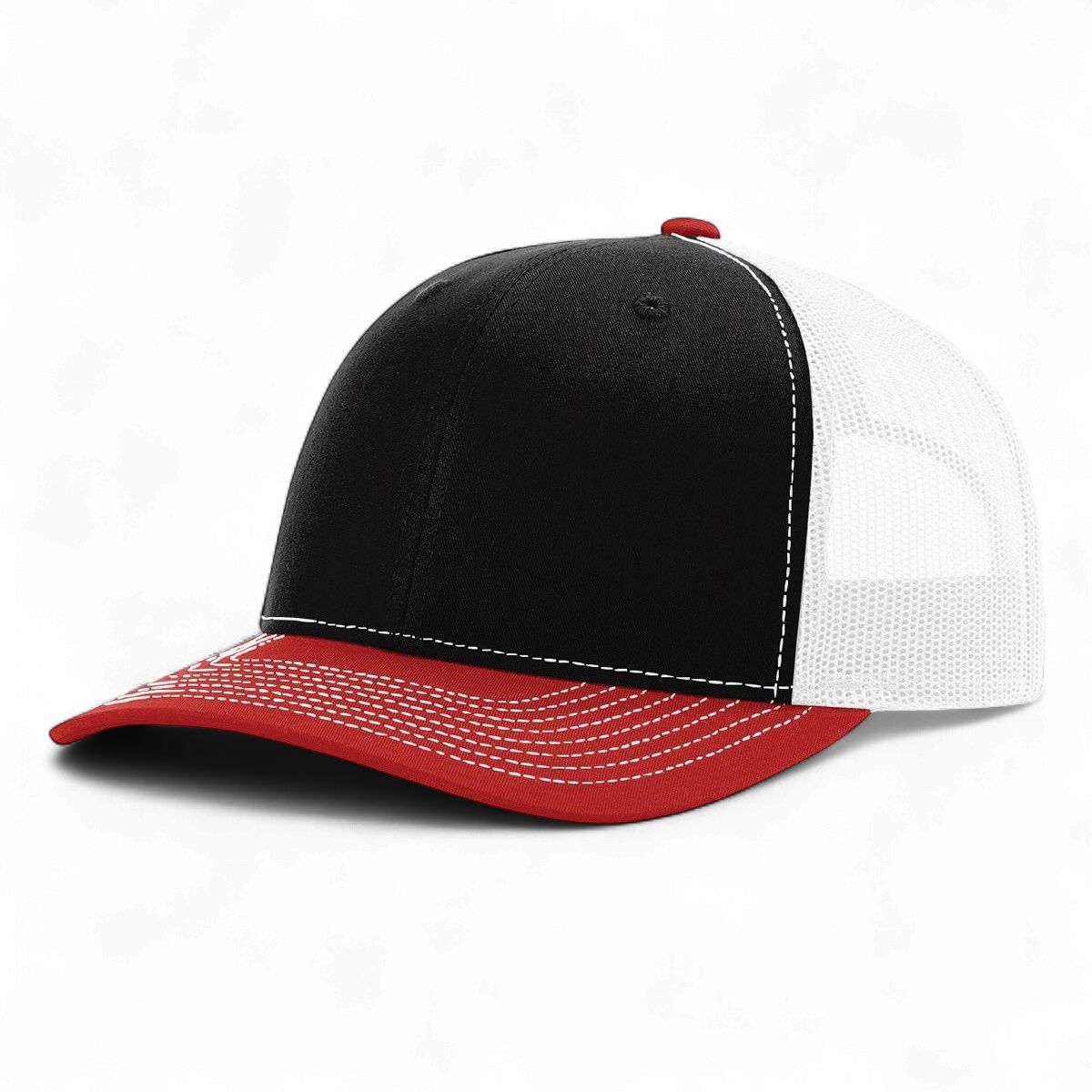 Richardson R-112 Trucker Snapback Cap - Black / White / Red
