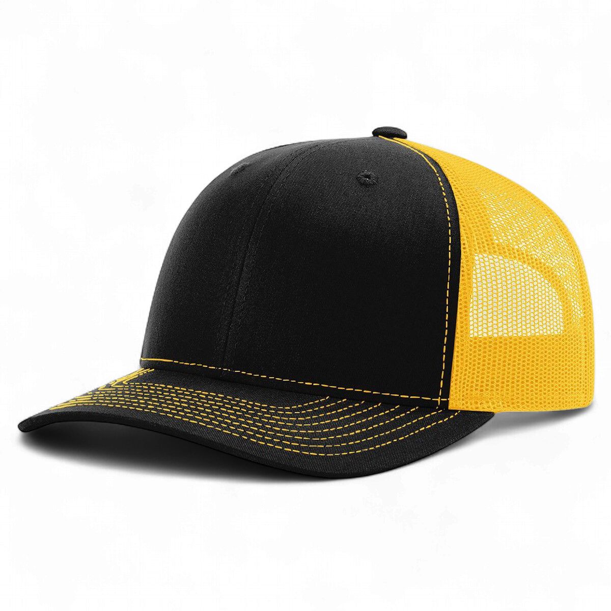 Richardson R-112 Trucker Snapback Cap - Black / Gold
