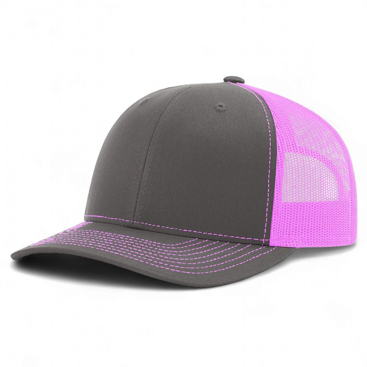 Richardson R-112 Trucker Snapback Cap - Charcoal / Neon Pink