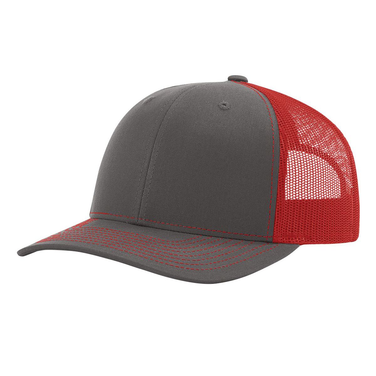 Richardson R-112 Trucker Snapback Cap - Charcoal / Red