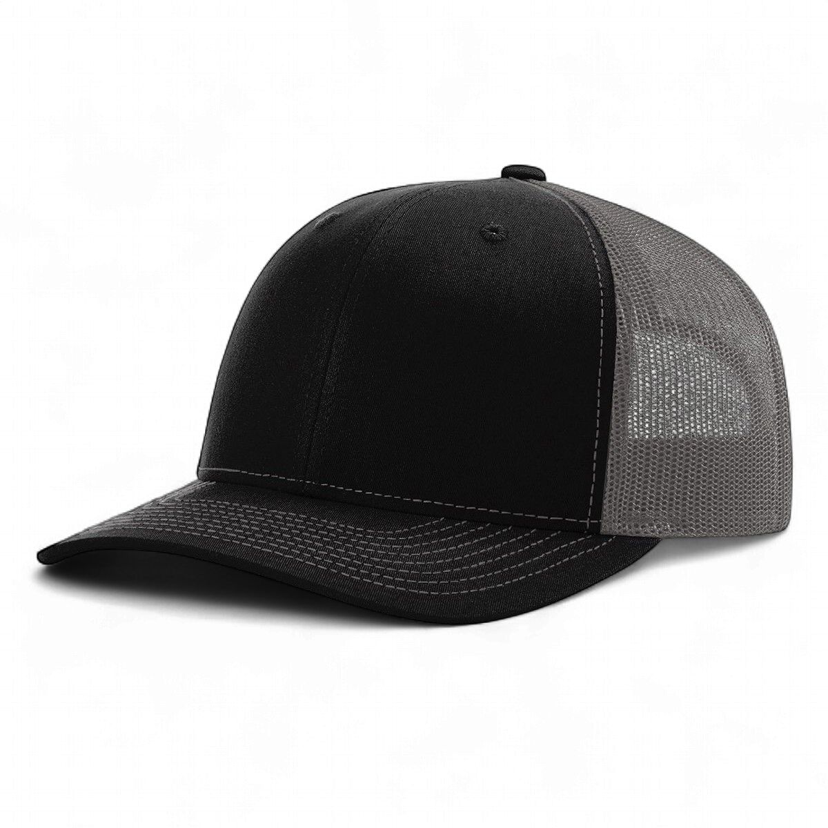 Richardson R-112 Trucker Snapback Cap - Black / Charcoal