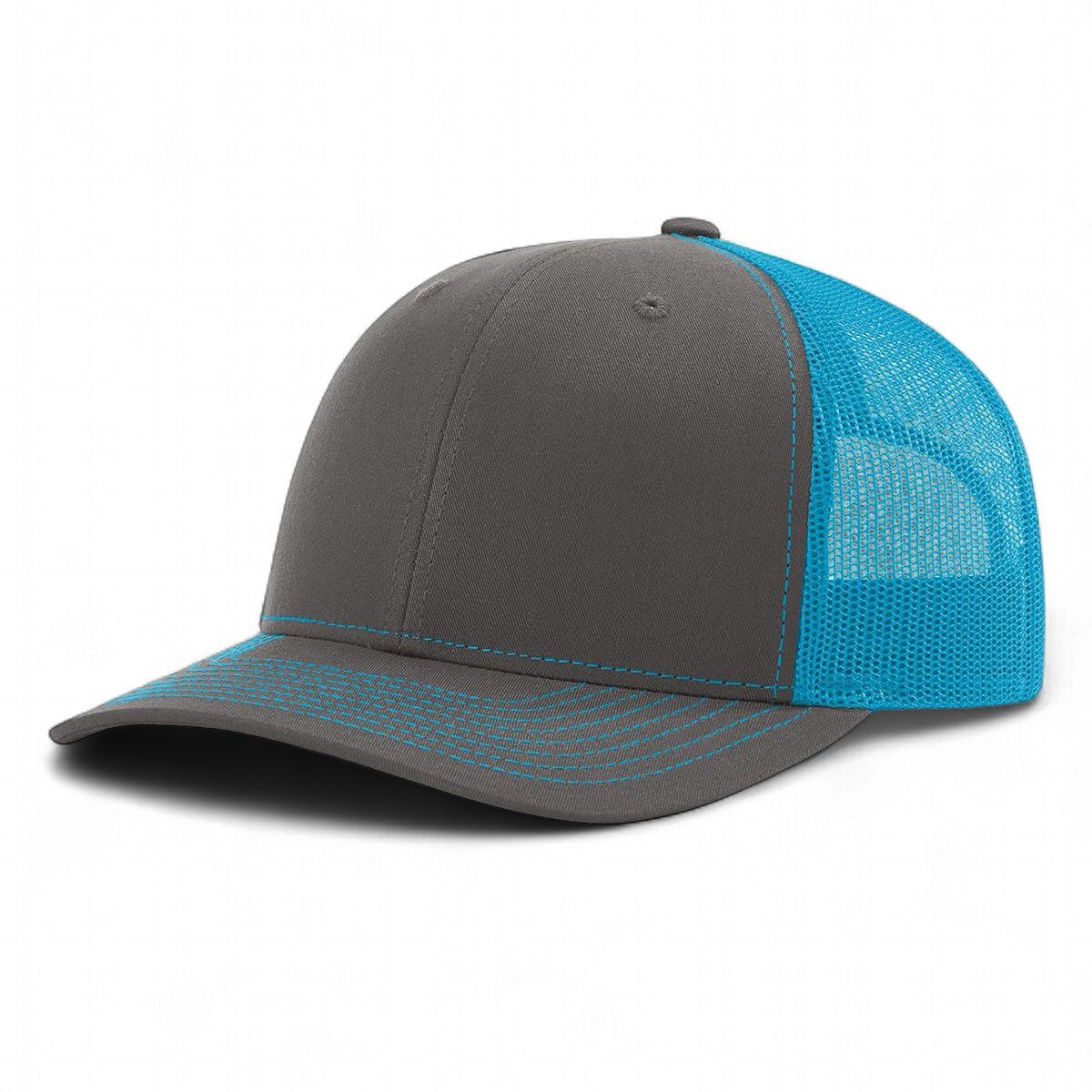 Richardson R-112 Trucker Snapback Cap - Charcoal / Neon Blue