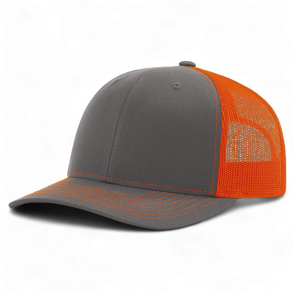 Richardson R-112 Trucker Snapback Cap - Charcoal / Orange