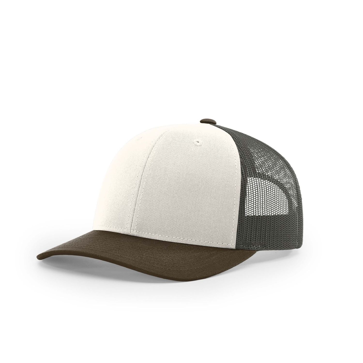 Richardson R-112 Trucker Snapback Cap - Cream / Grey / Brown