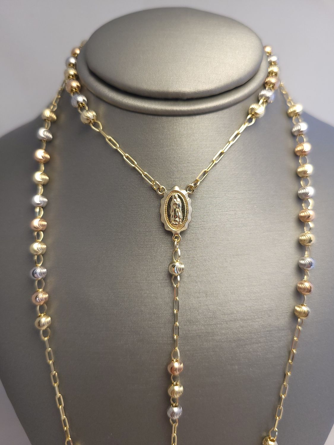 14K Tri-Color Moon-Cut Gold Rosary (25"+5 | 12.2g)