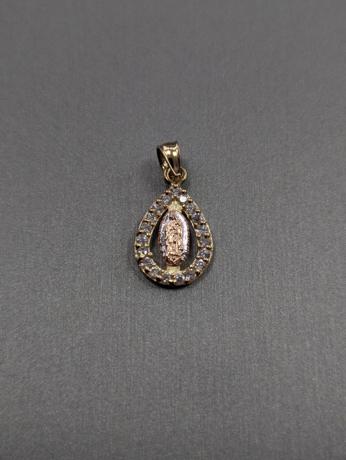 14K CZ Tri Color Guadalupe Pendant (1.1g)