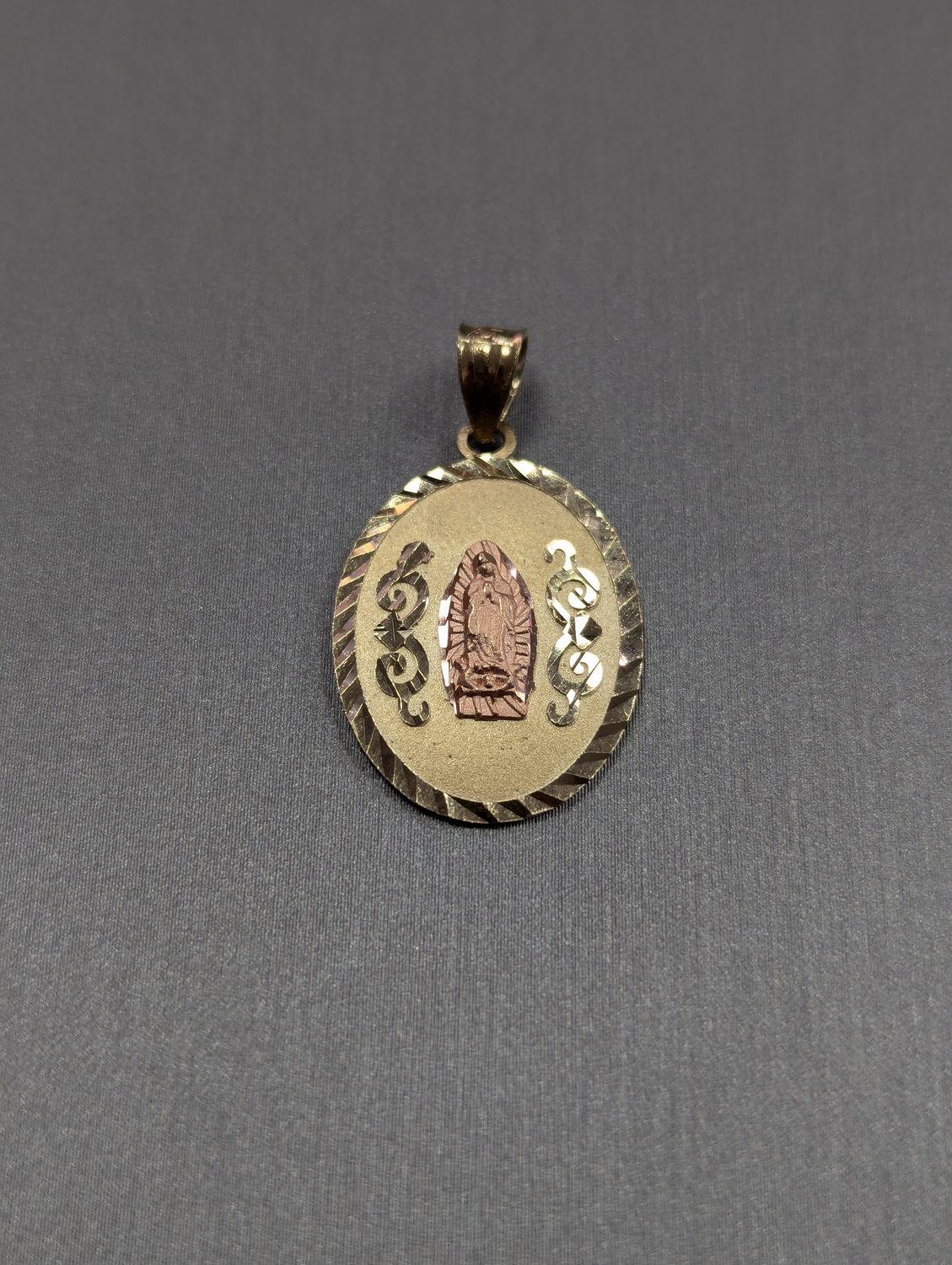 14K Two Tone Dia Cut Guadalupe Pendant (1.9g)