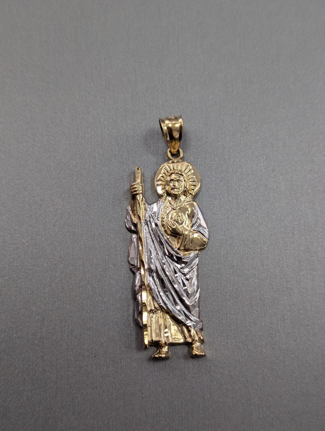 14K Two Tone Dia Cut Saint Jude Pendant (5.7g)