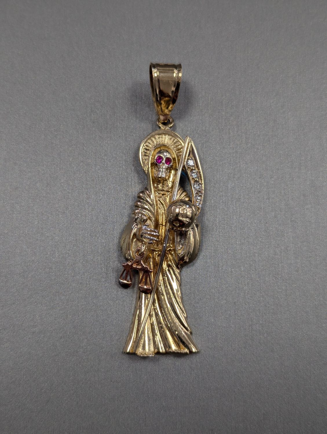 14K YG CZ Santa Muerte Pendant (12.9g)