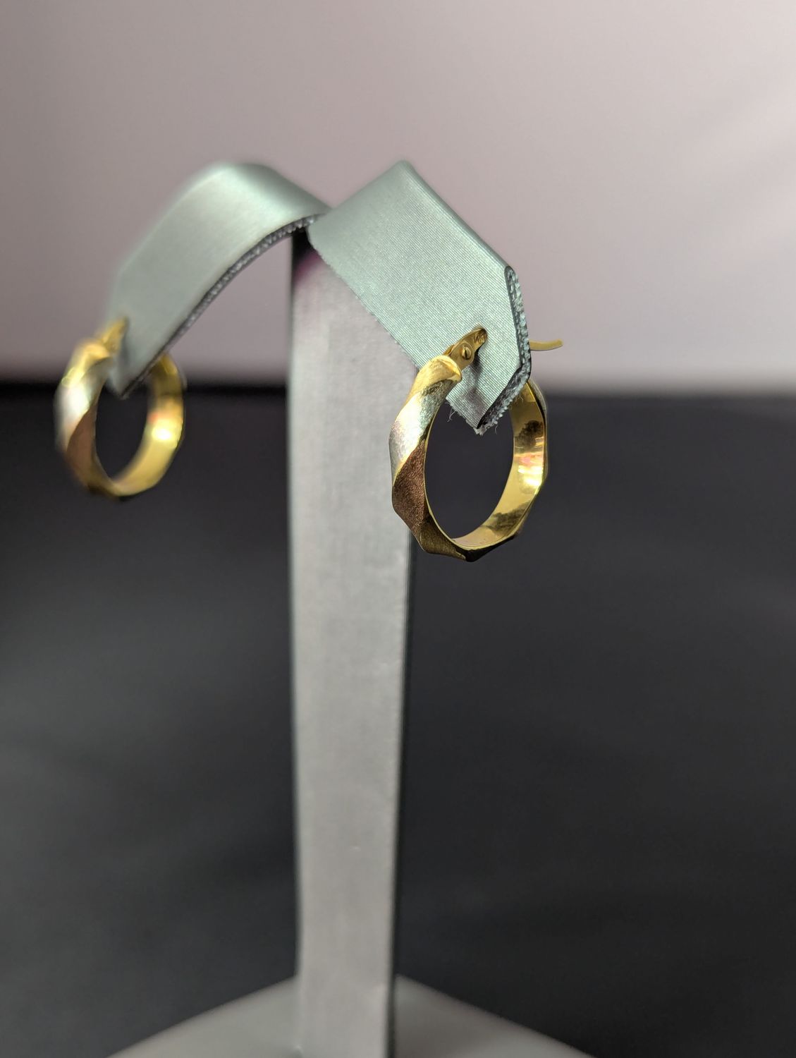 14K Tri Color Twisted Hollow Hoop Earrings (1.4g)