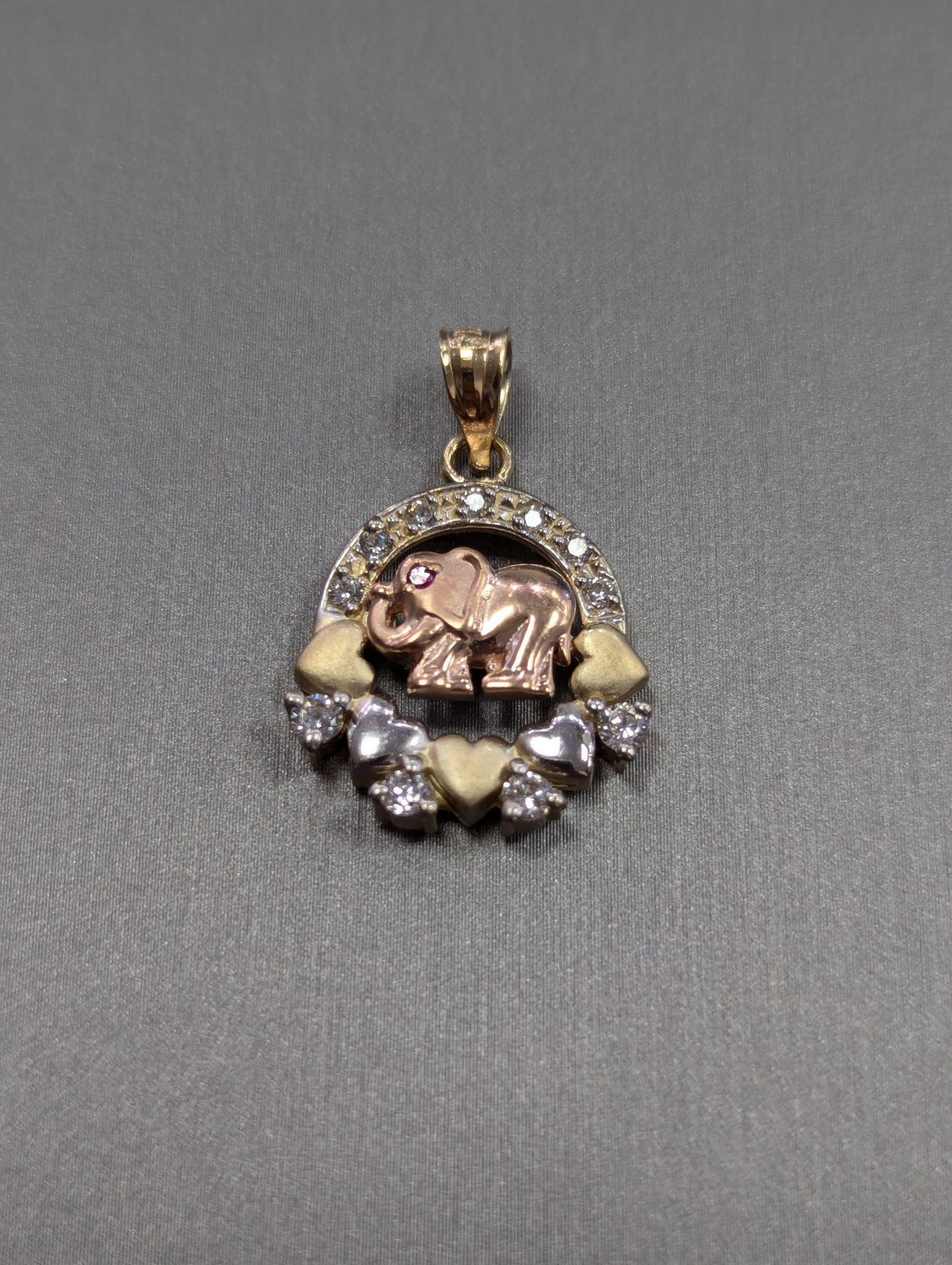 14K Tri Color Elephant Hearts Pendant (3.4g)