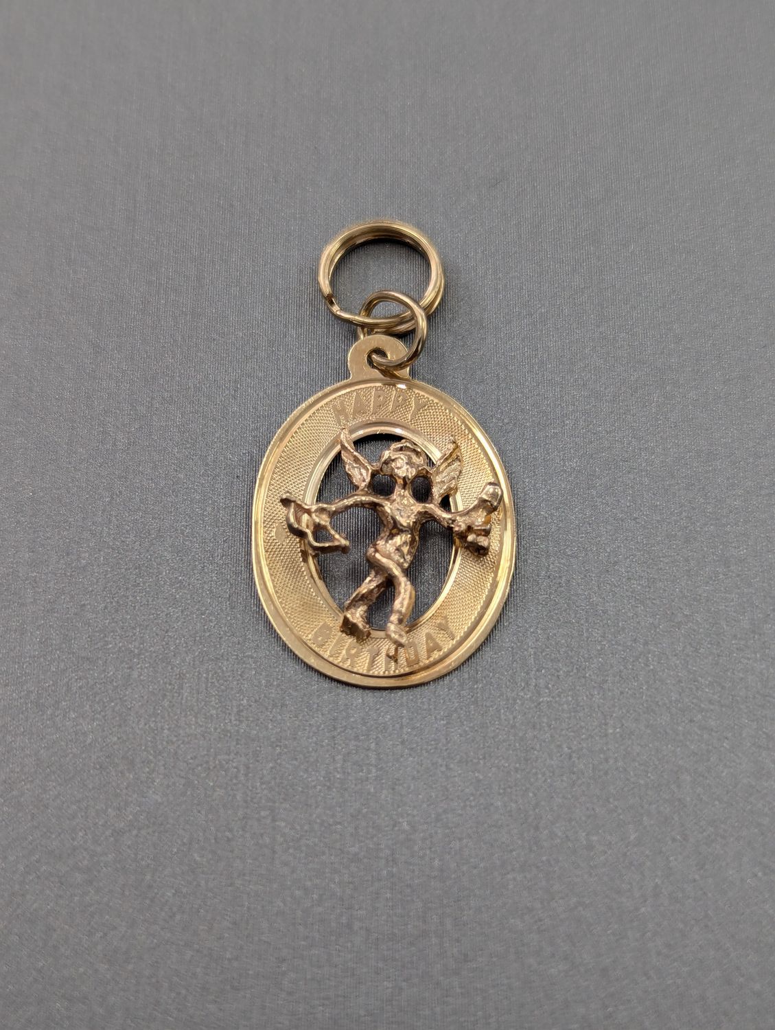 14K YG Happy Birthday Cupid Pendant (1.6g)