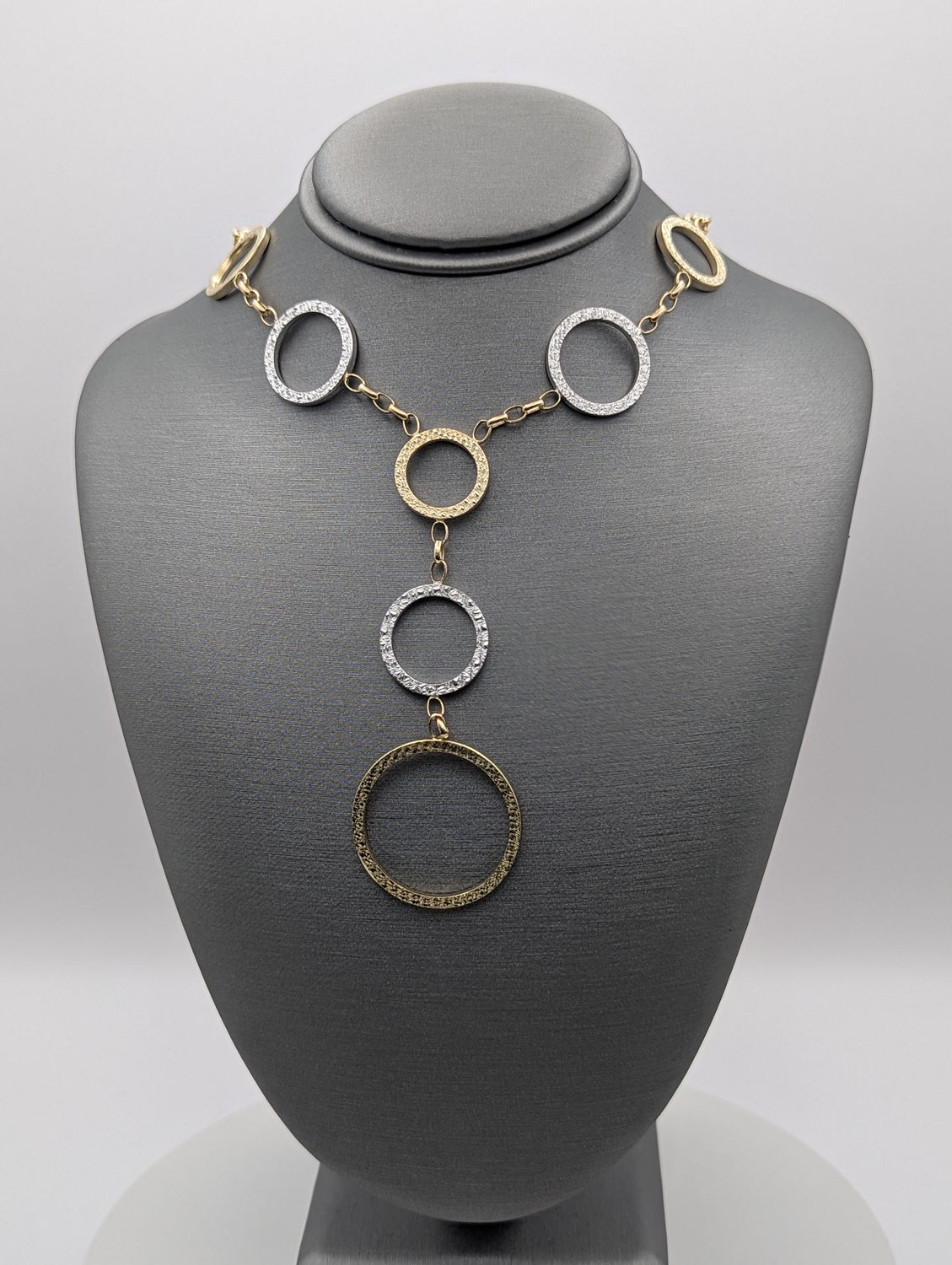 14K Two-Tone Drop Circle  Necklace (15" | 11g)