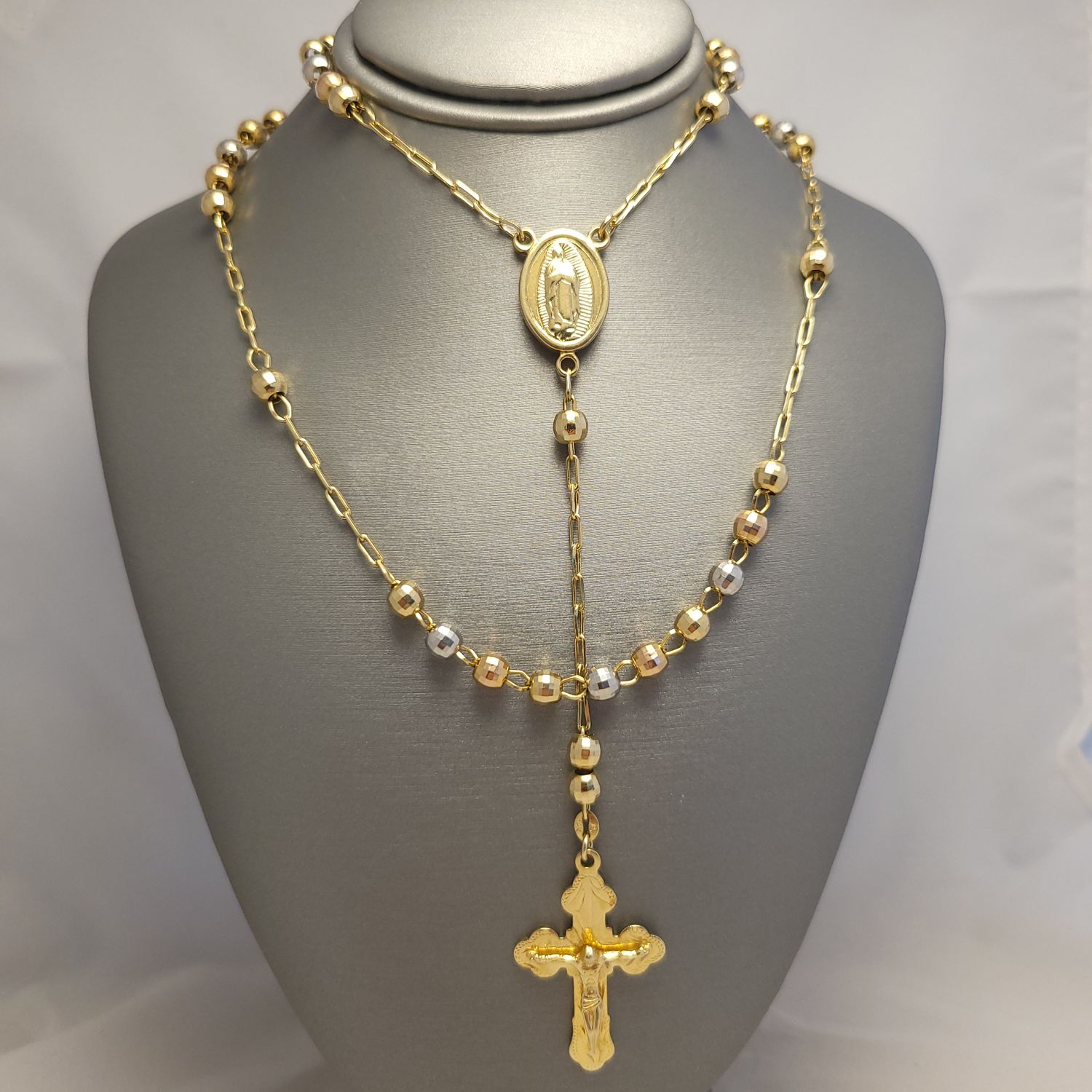 14K Tri-Color Rosary Chain (27+4.5" | 23g)
