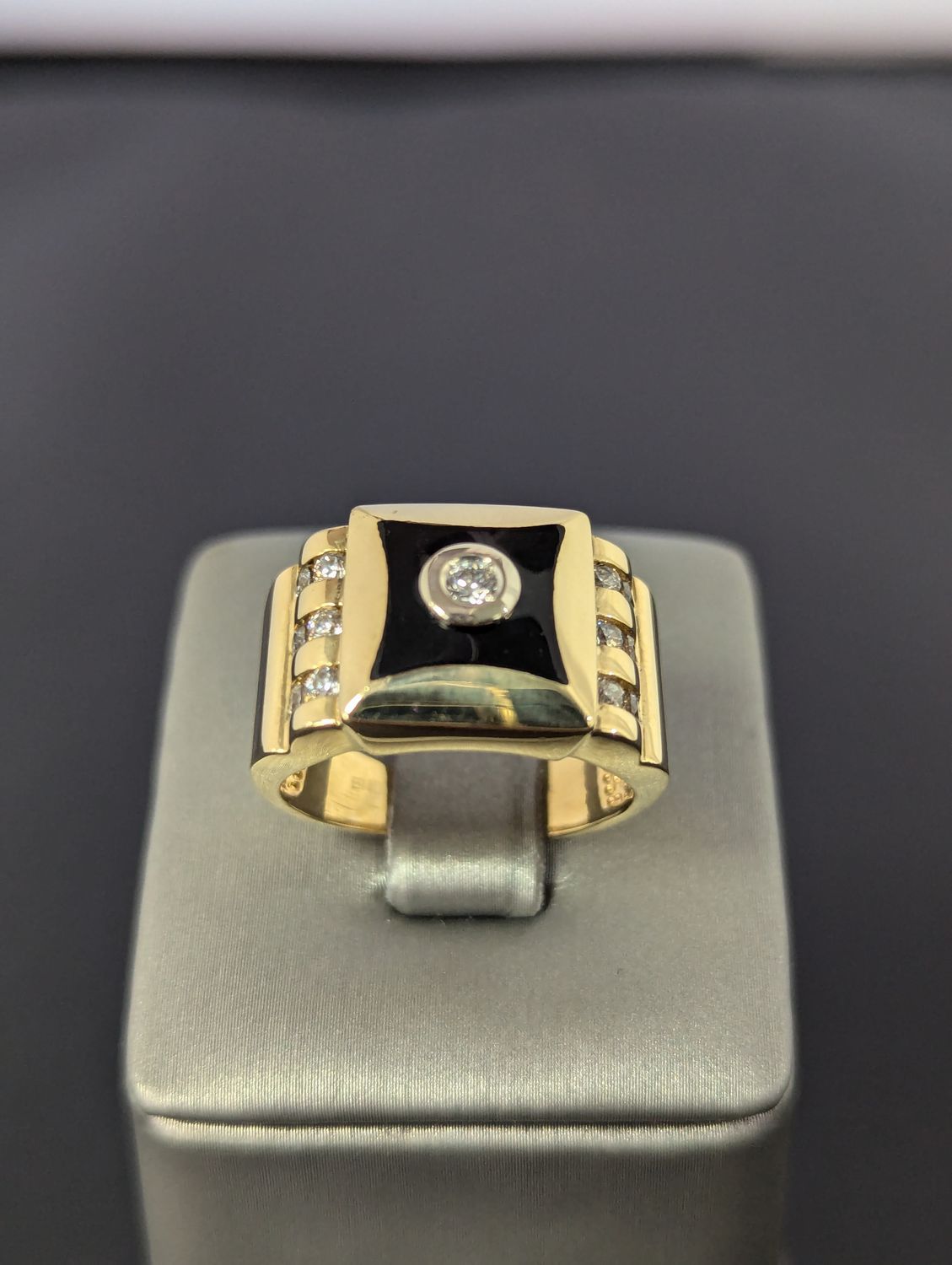 14K YG Black Painted CZ Ring (S8 | 9.1g)