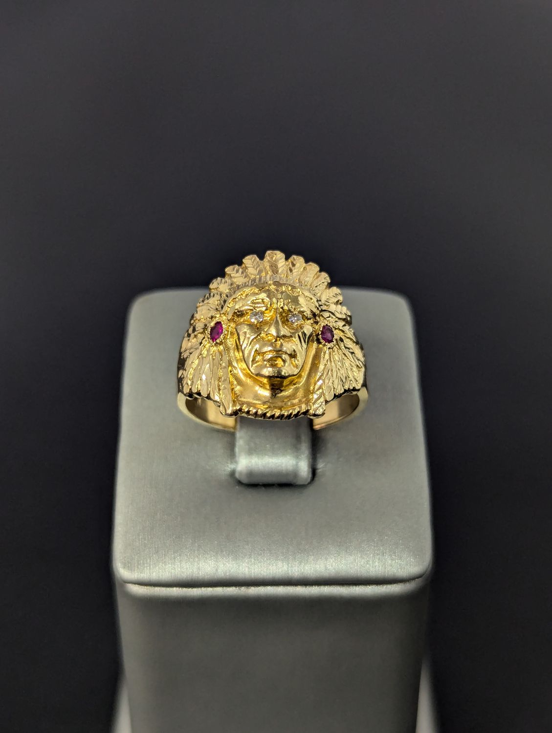 14K YG CZ Indian Head (S9.5 |8.9g)