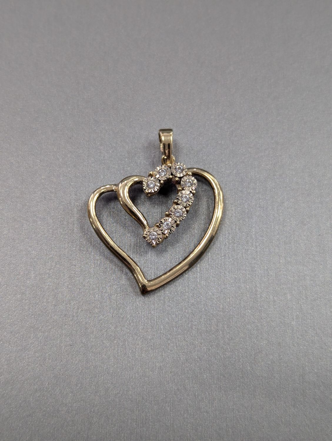 14K YG CZ Double Heart Pendant (2.9g)