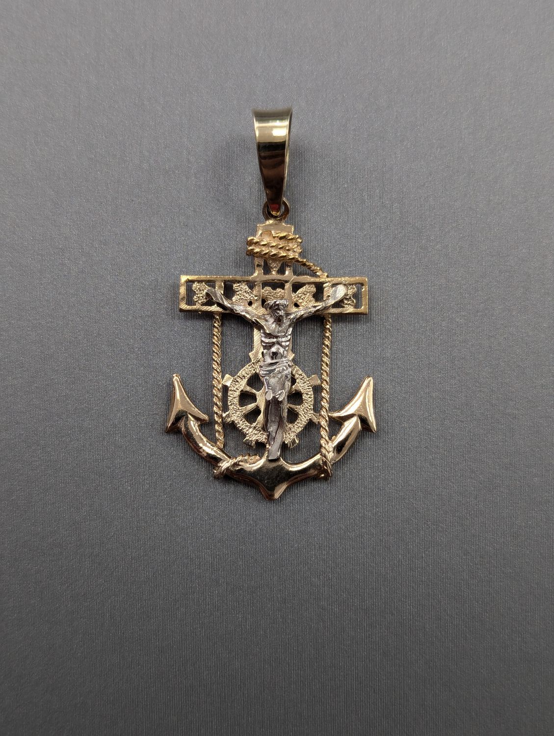 14K YG/WG Mariner's Crucifix Pendant (3.2g)