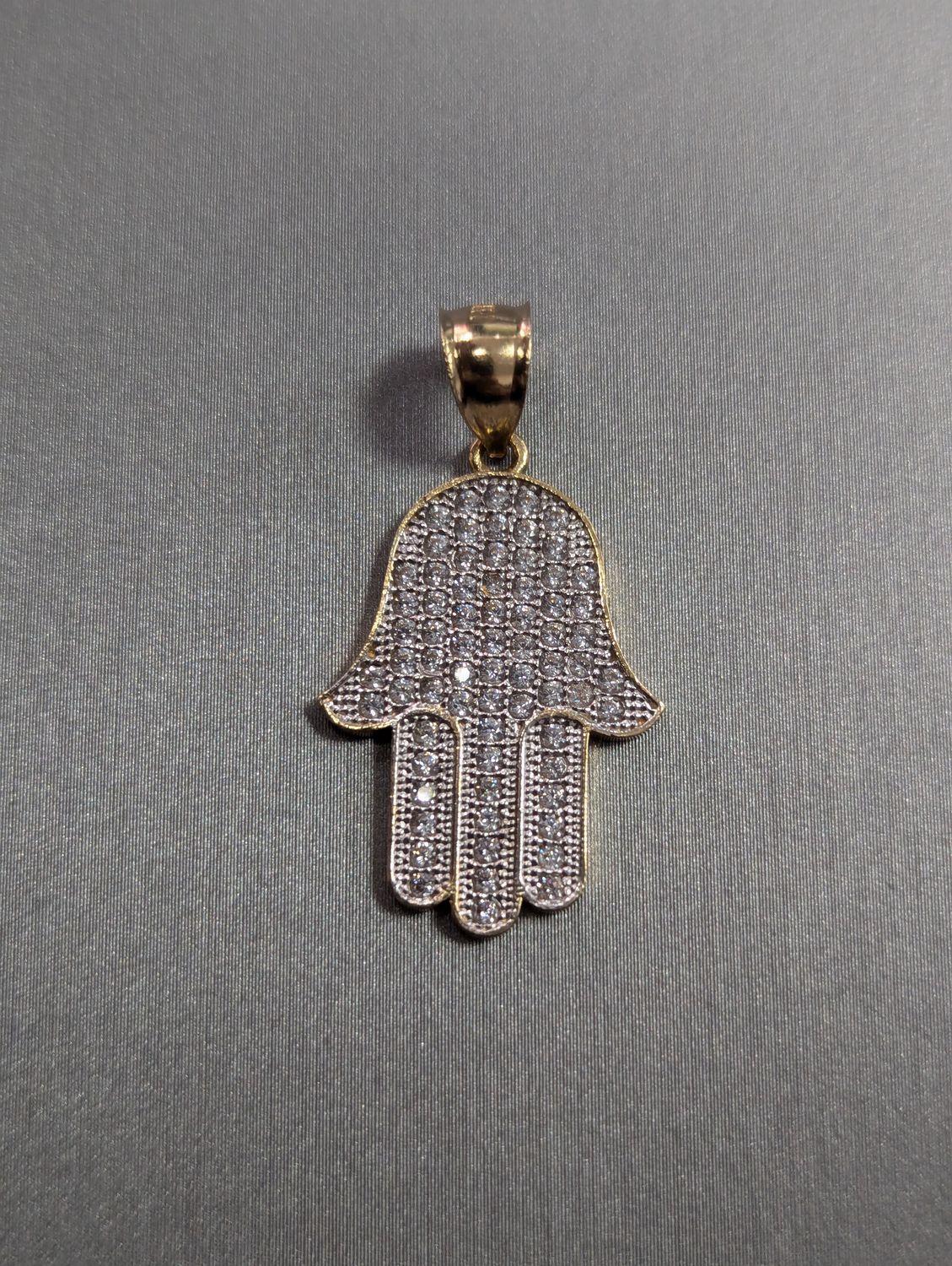 14K YG Hand of Hamsa CZ Pendant (3.3g)