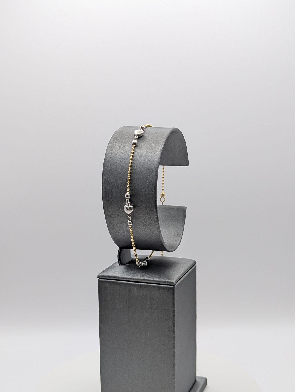 14K YG/WG Heart Bead Bracelet (10" | 3.7g | 1.5mm)