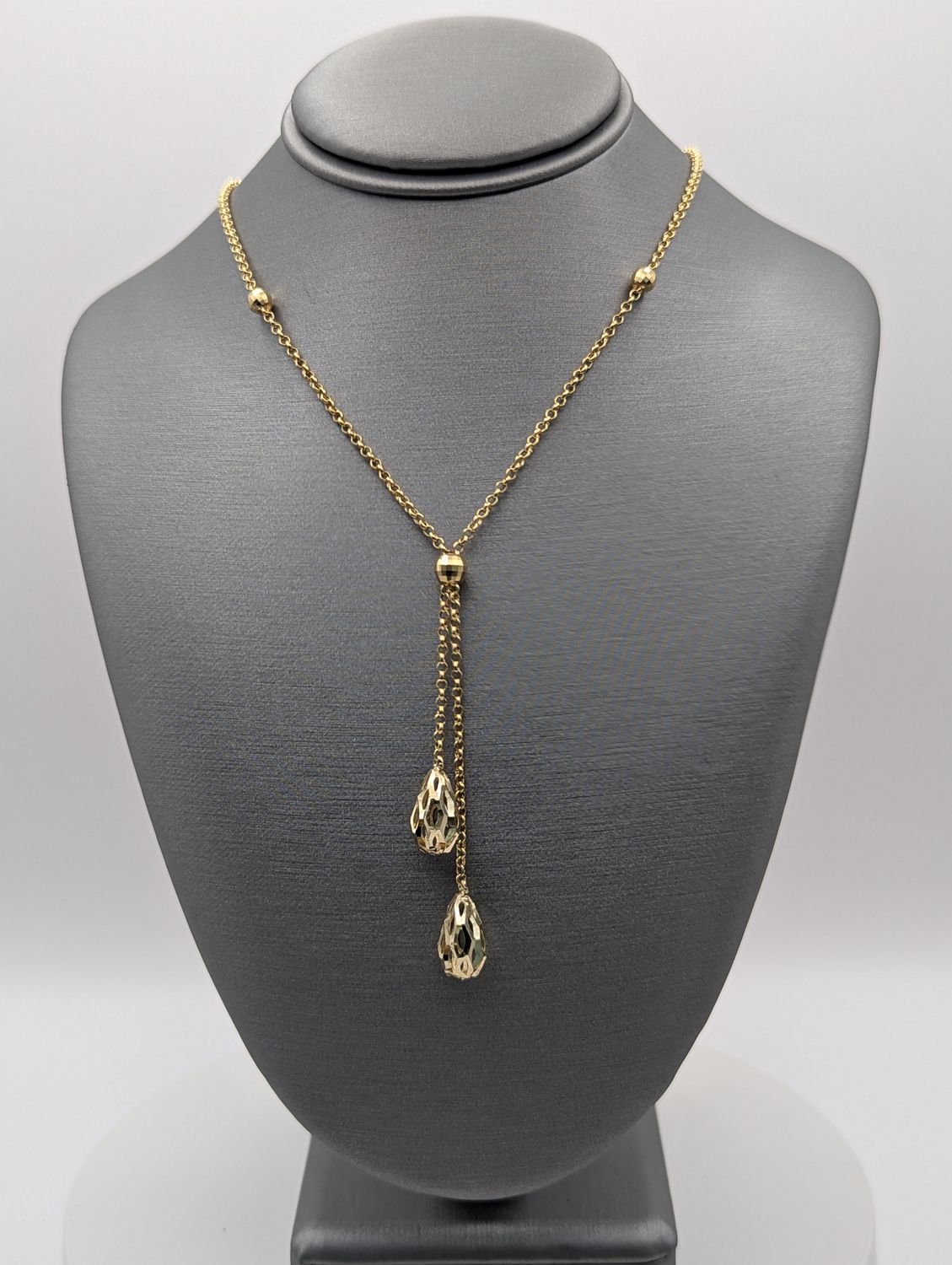 14K YG Fancy Round Cable Necklace w/ Teardrops (17" | 2.6g | 1.7mm)