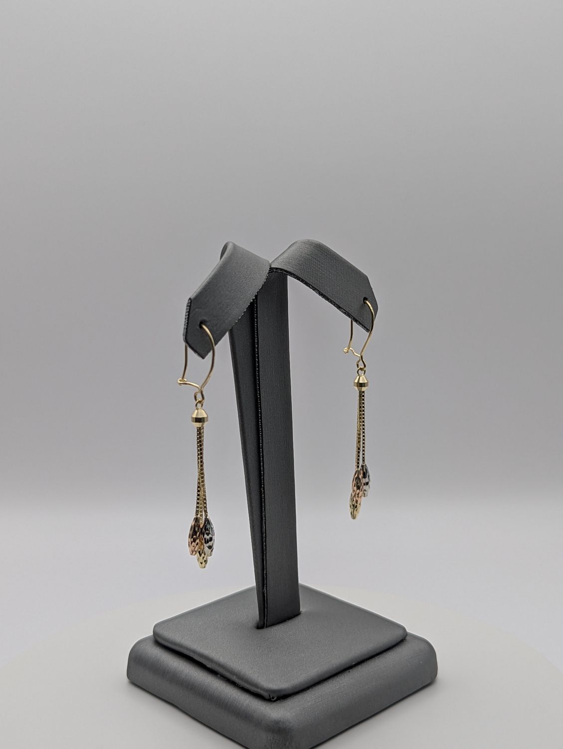 14K Tri Color Dia Cut Dangly Earrings ( 2.3g)