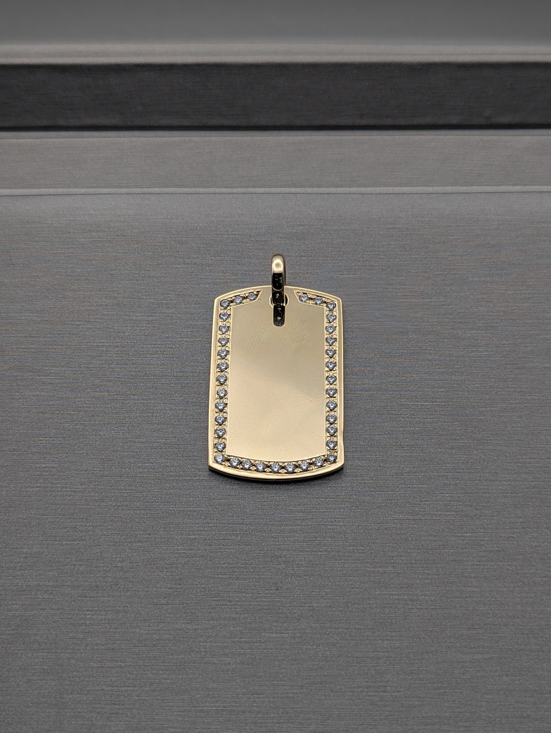 14K YG CZ Engravable Dog Tag Pendant (13.3g)