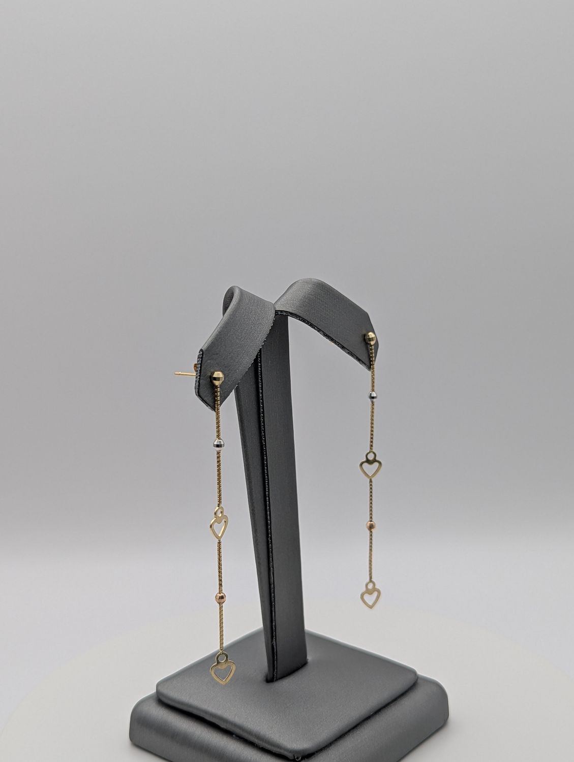 14K YG Tri Color Heart Dangly Earrings (1.3g)
