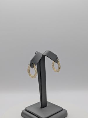 10K YG Dia Cut Twisted Lattice Hoop Earrings (1.4g)