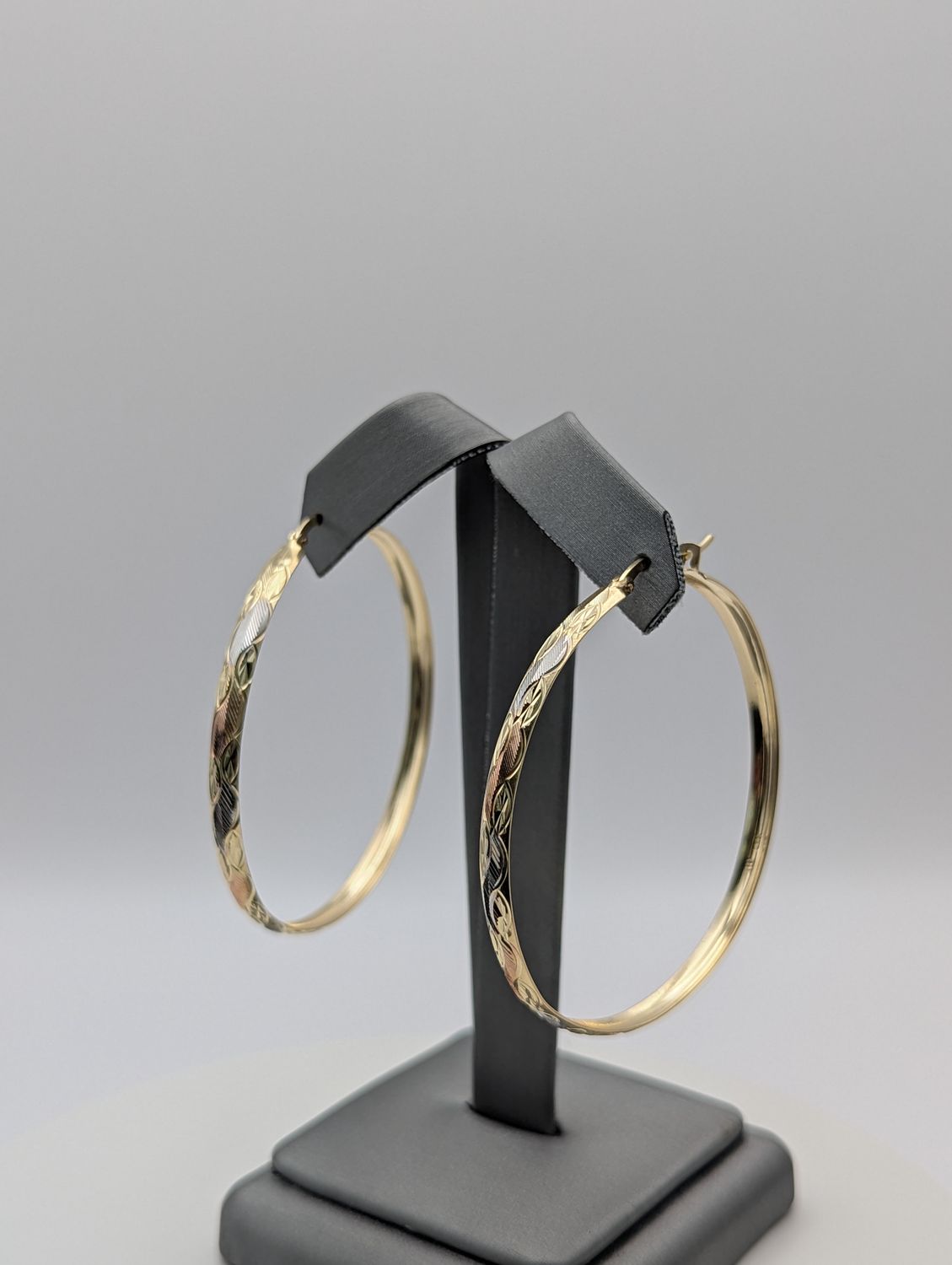 14K Tri Color Dia Cut Hoop Earrings (5.7g)