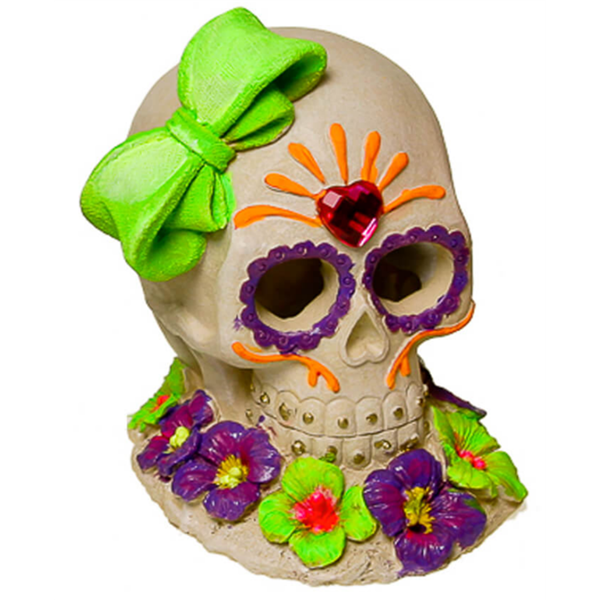 Blue Ribbon Exotic Oraments Sugar Skull Gem &amp; Bow
