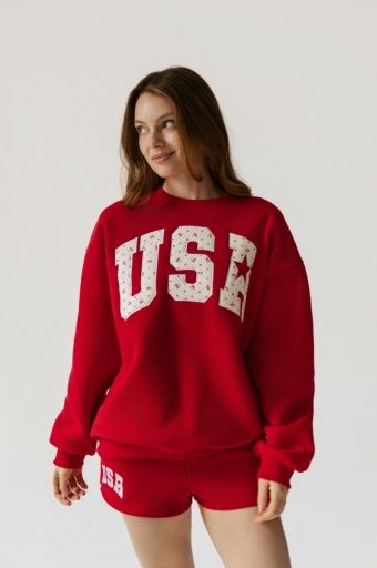 RED USA CREWNECK SWEATSHIRT, Size: XS
