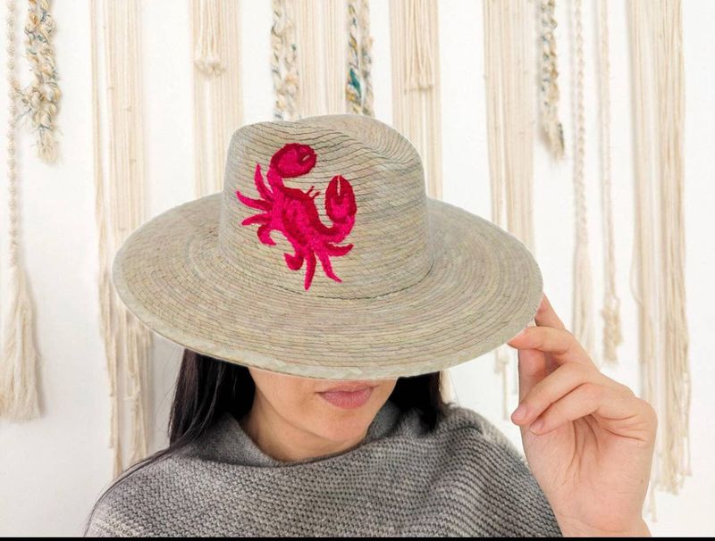 Embroidered Crab straw hat