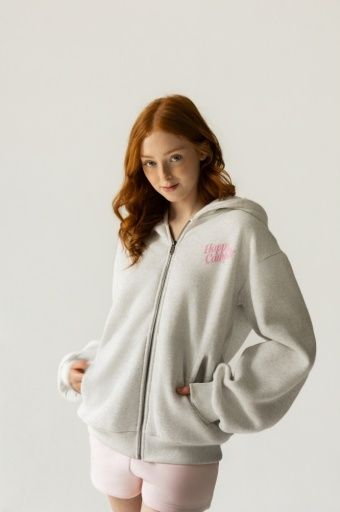 LOVE PLAID ZIP UP HOODIE