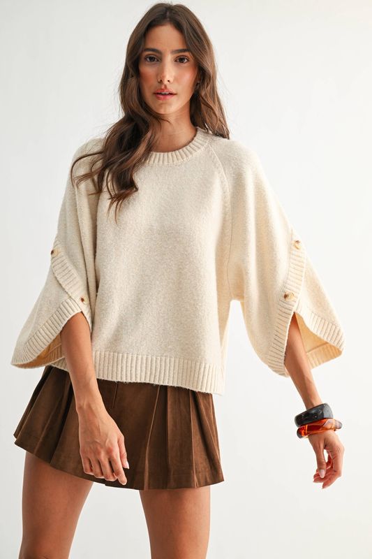 BUTTON SLEEVE KNIT PULLOVER