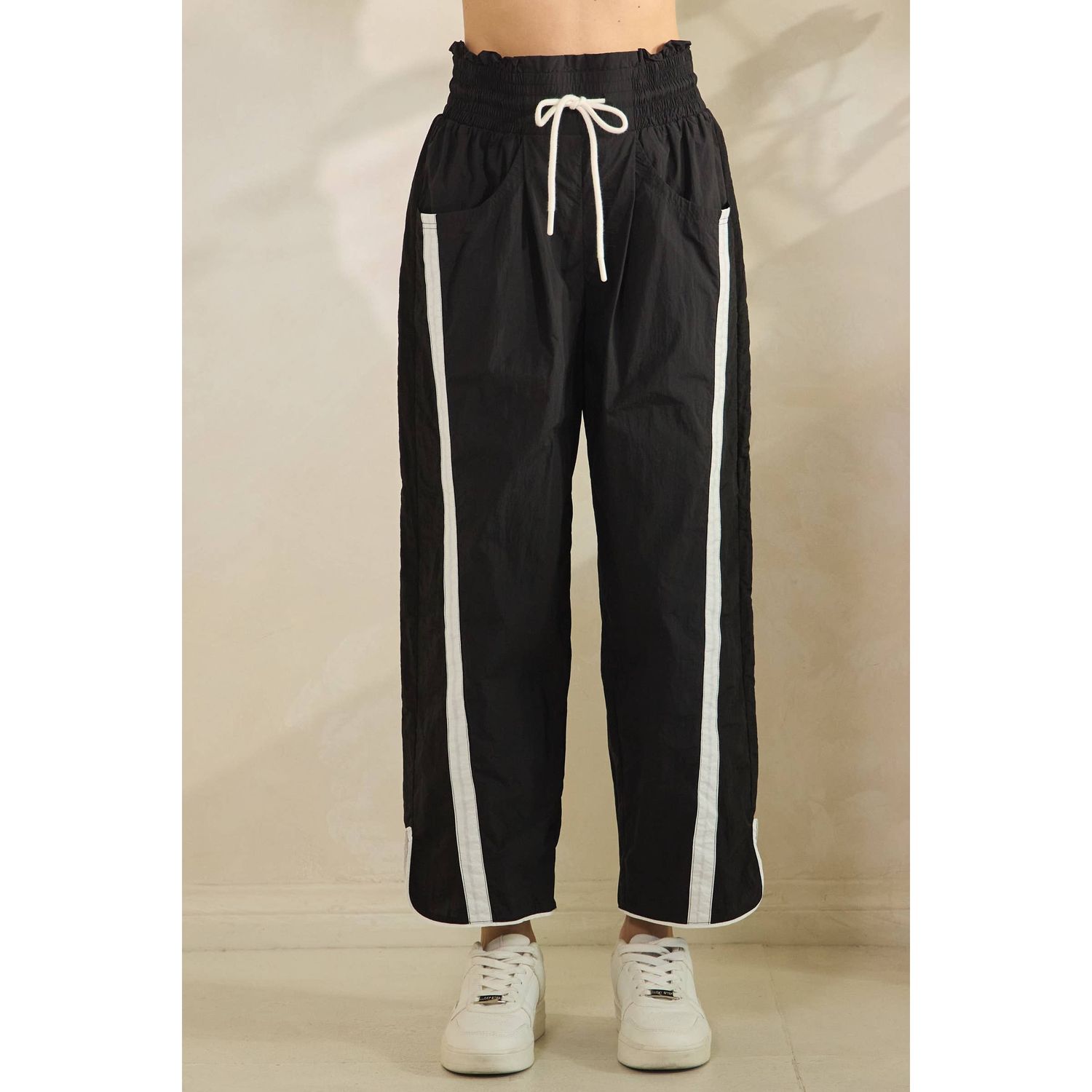 Track Pants with Stripe Details, Color: Black, Size: L