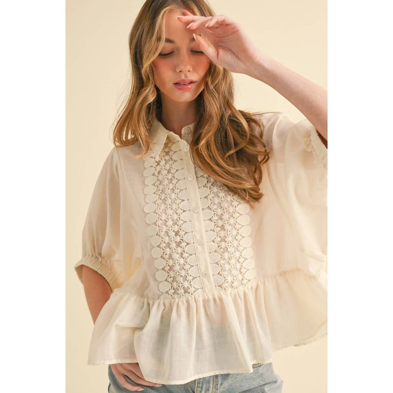 LACE TRIMMED BUTTON BLOUSE