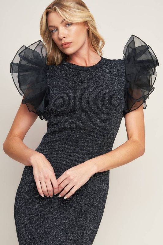 Metallic Ruffle Midi Dress