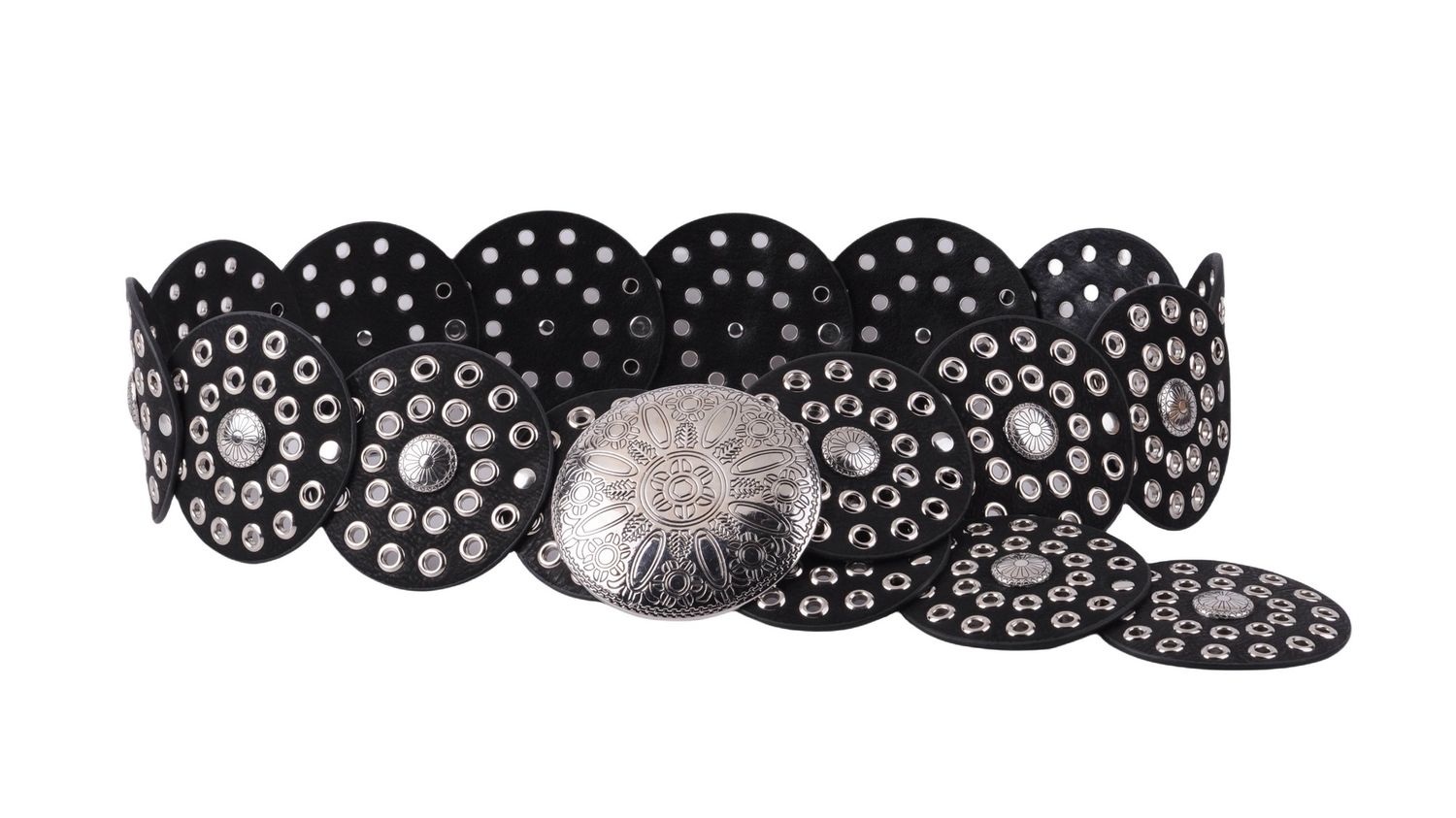 Wide Western Disc Belt with Grommets, Color: Black