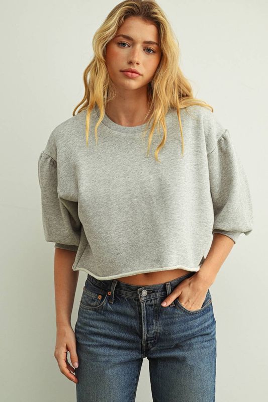 RAW EDGE BOTTOM 3/4 SLEEVE SWEATSHIRTS