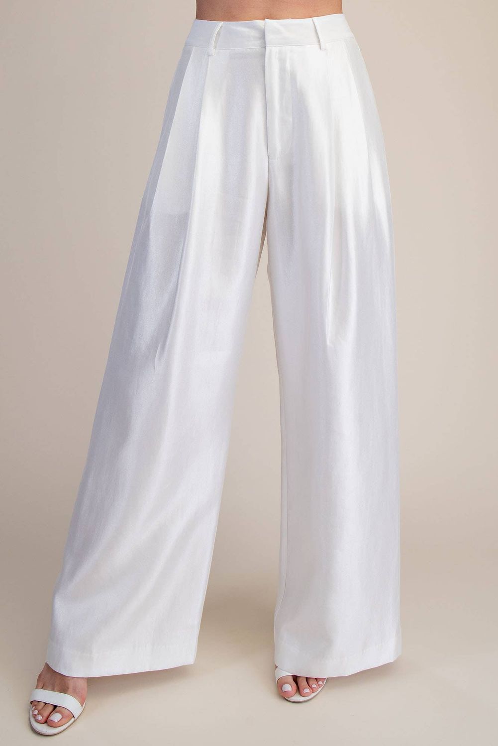 High-Waisted Double Pleat Pants, Color: White, Size: L